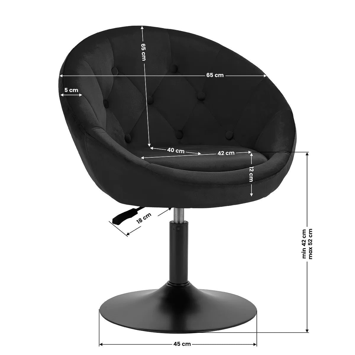 Chaise hydraulique en velours avec dossier